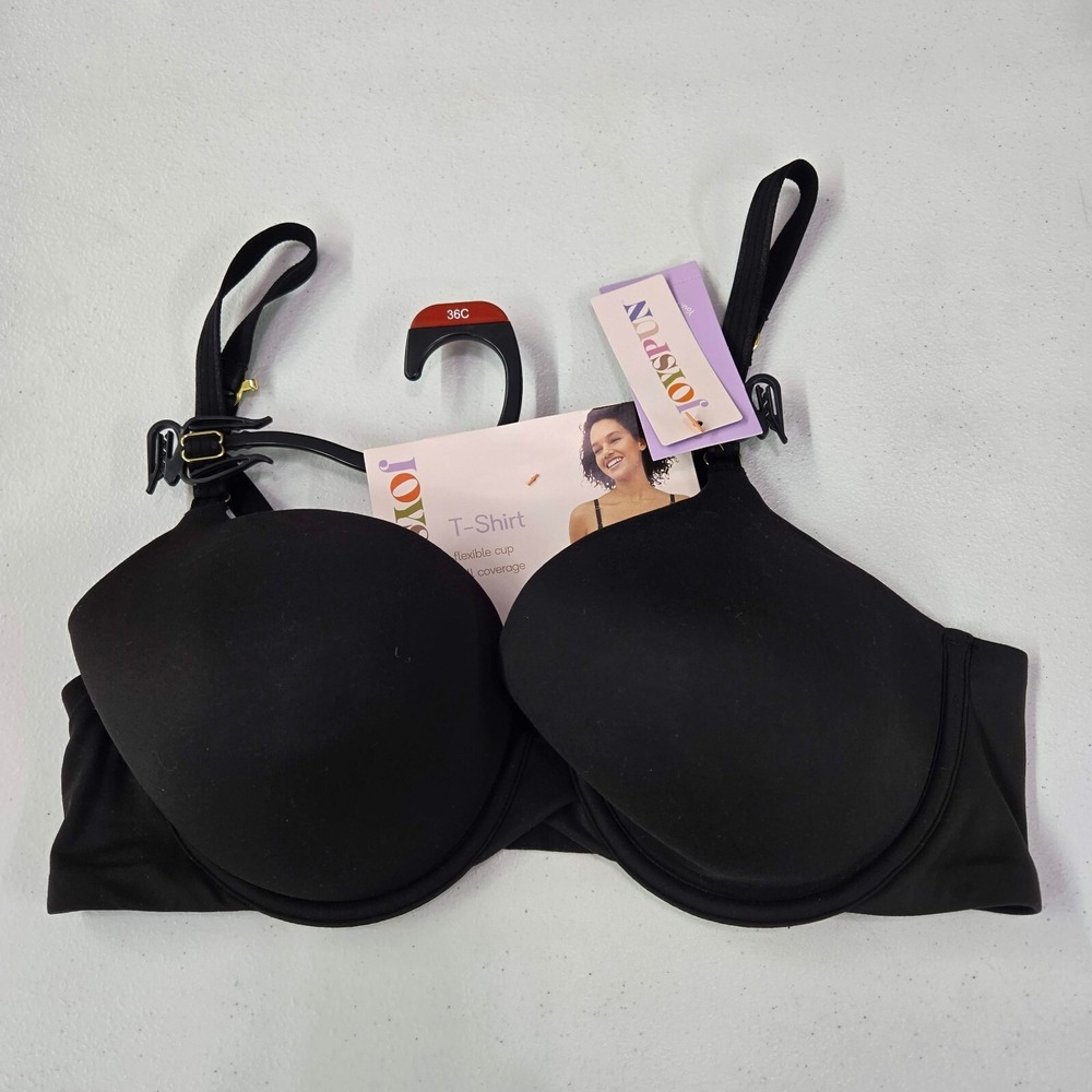 Joyspun Women Bra 36C Black T-Shirt‎ Full Coverage Adjustable Convertible NWT